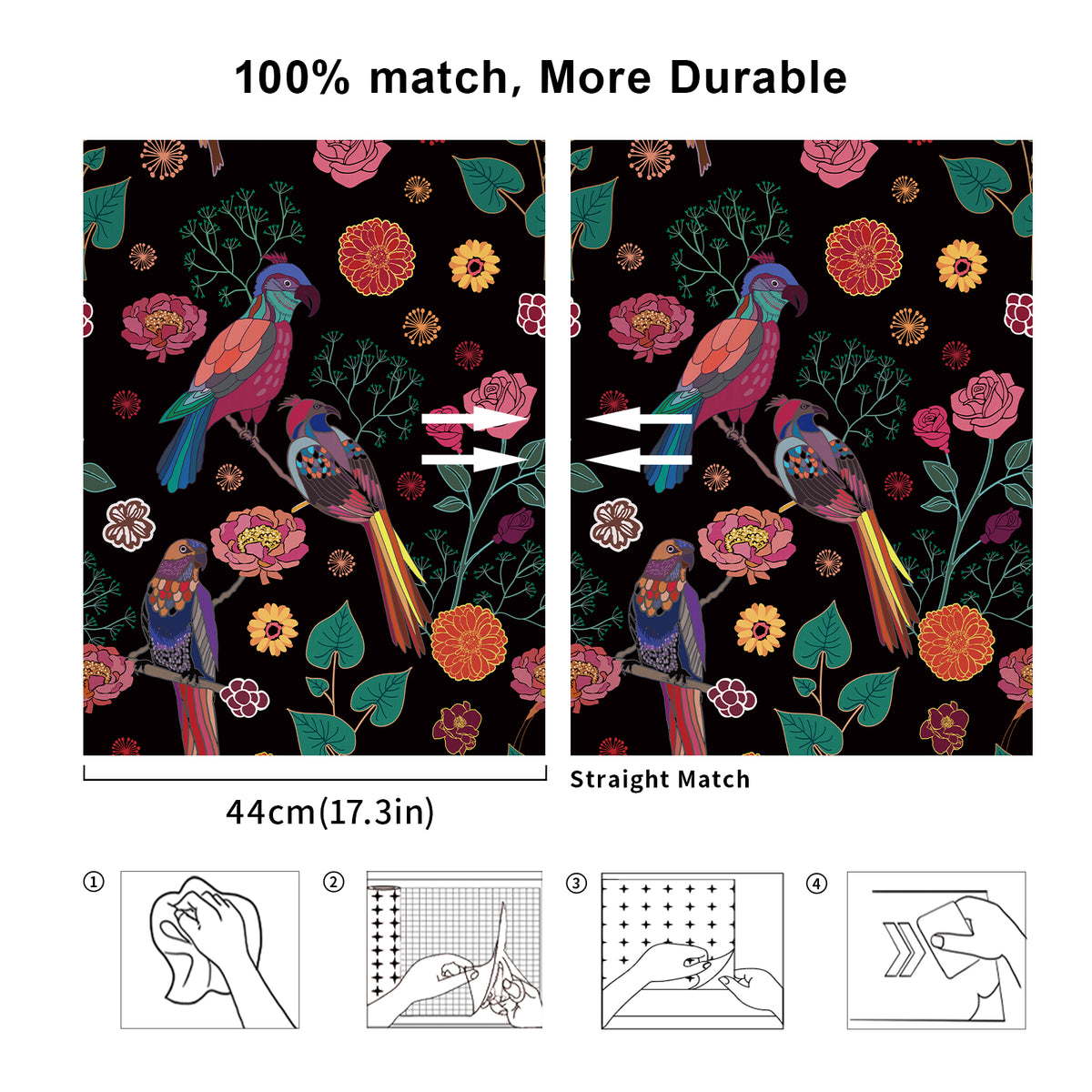 Papier peint pelable et autocollant vintage floral fraises et oiseaux