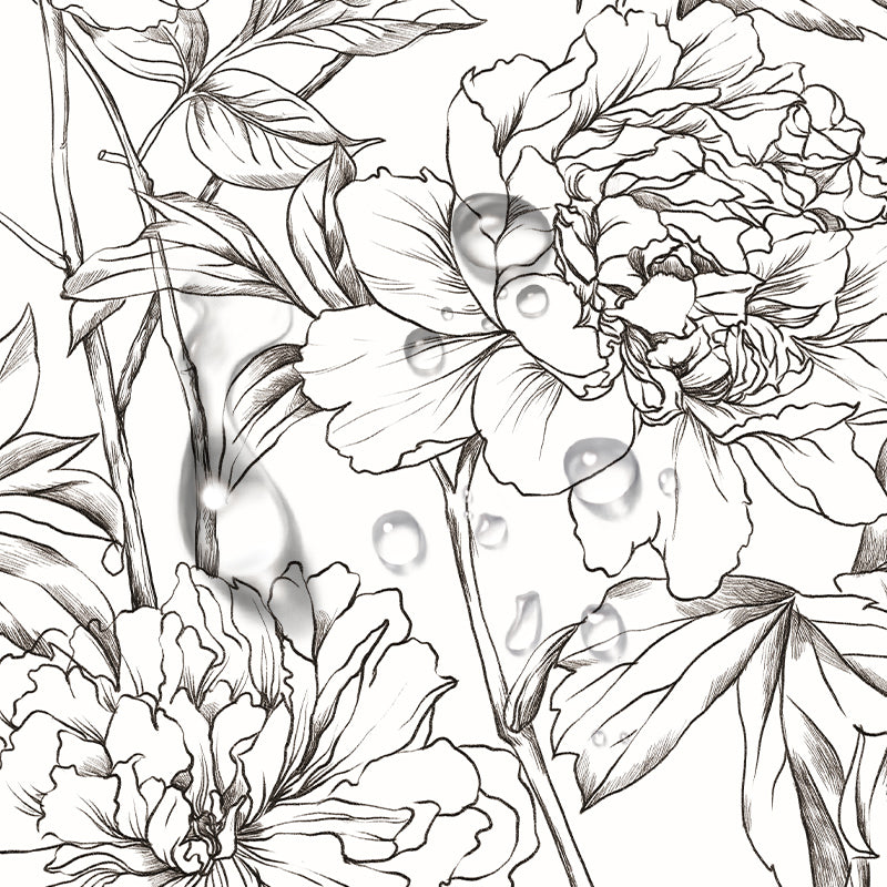 Line Art Peony Sketch Flower Peel and Stick Wallpaper