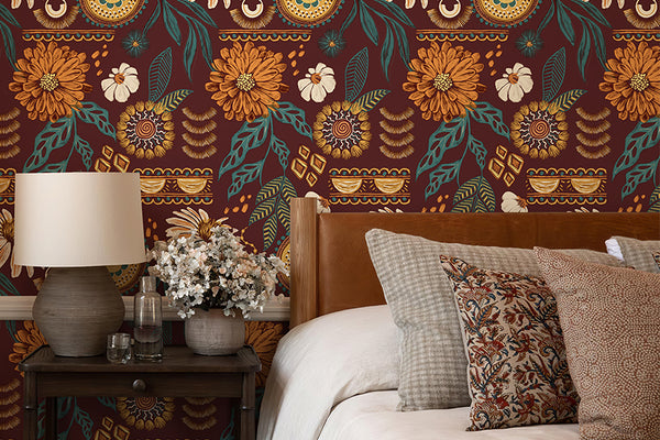 Boho Sun Floral Wallpaper