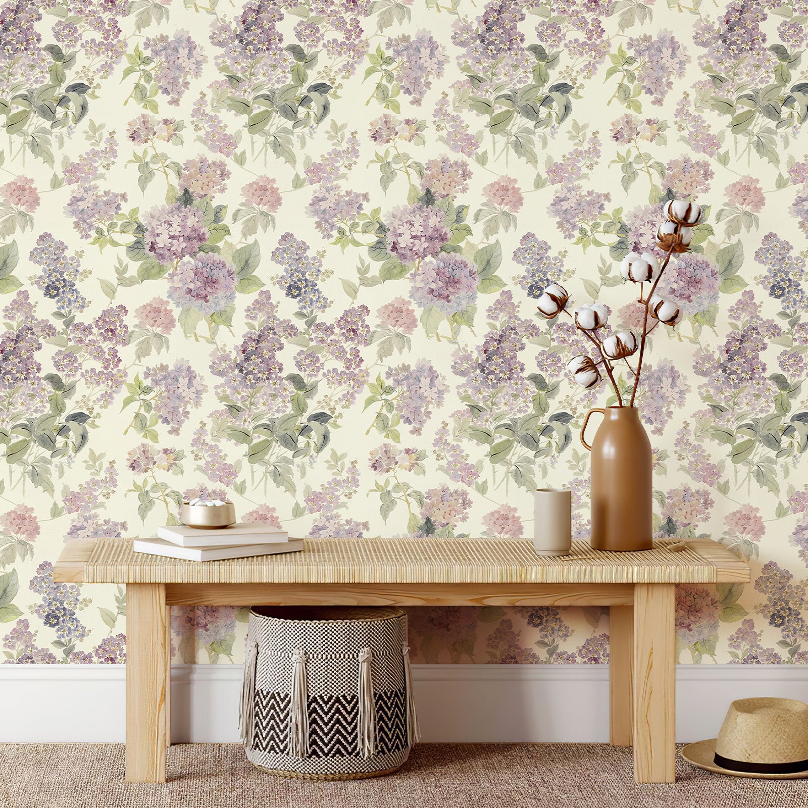 Purple Lilac Floral Vintage Peel and Stick Wallpaper