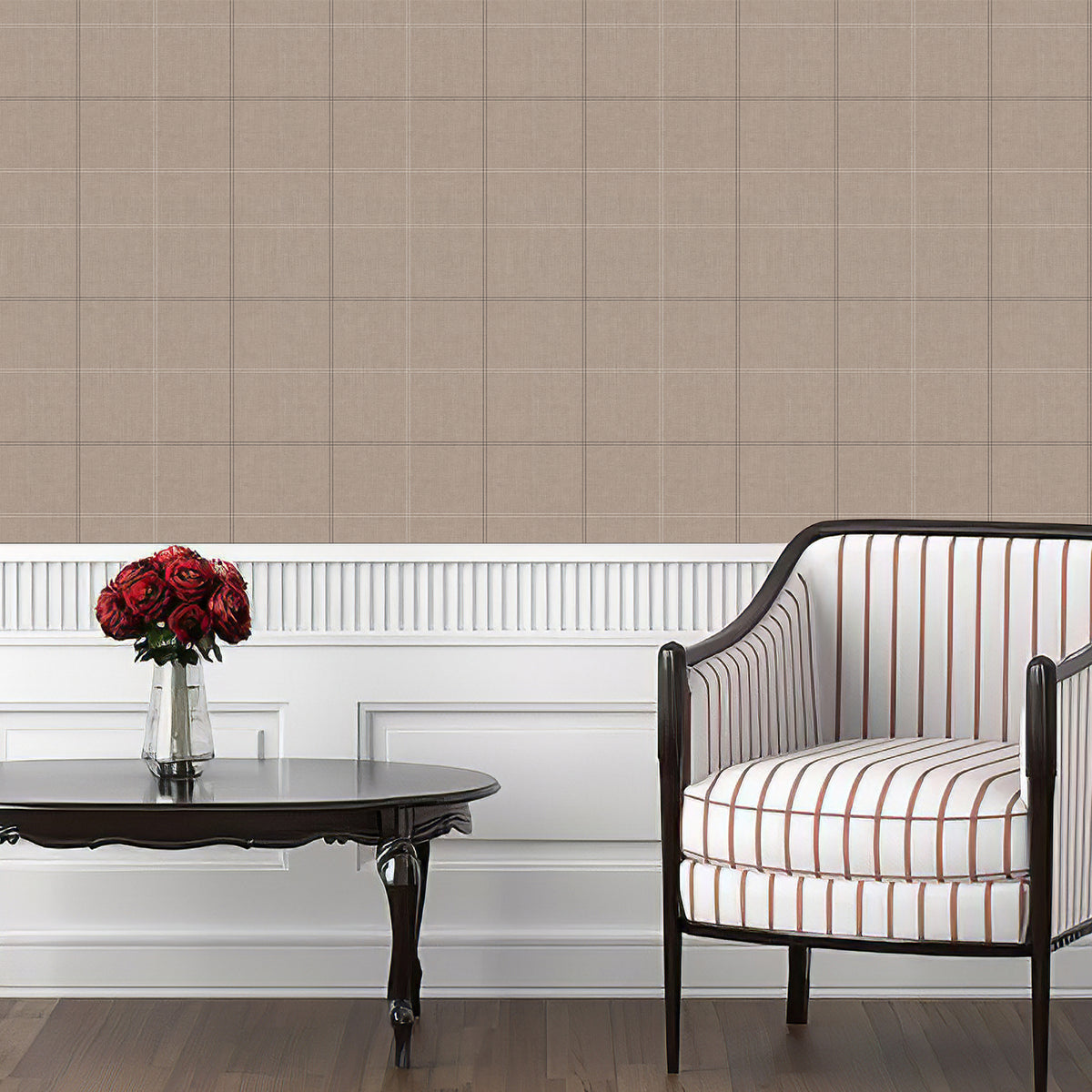 Truffle Brown Linen Textured Grid Peel and Stick Wallpaper