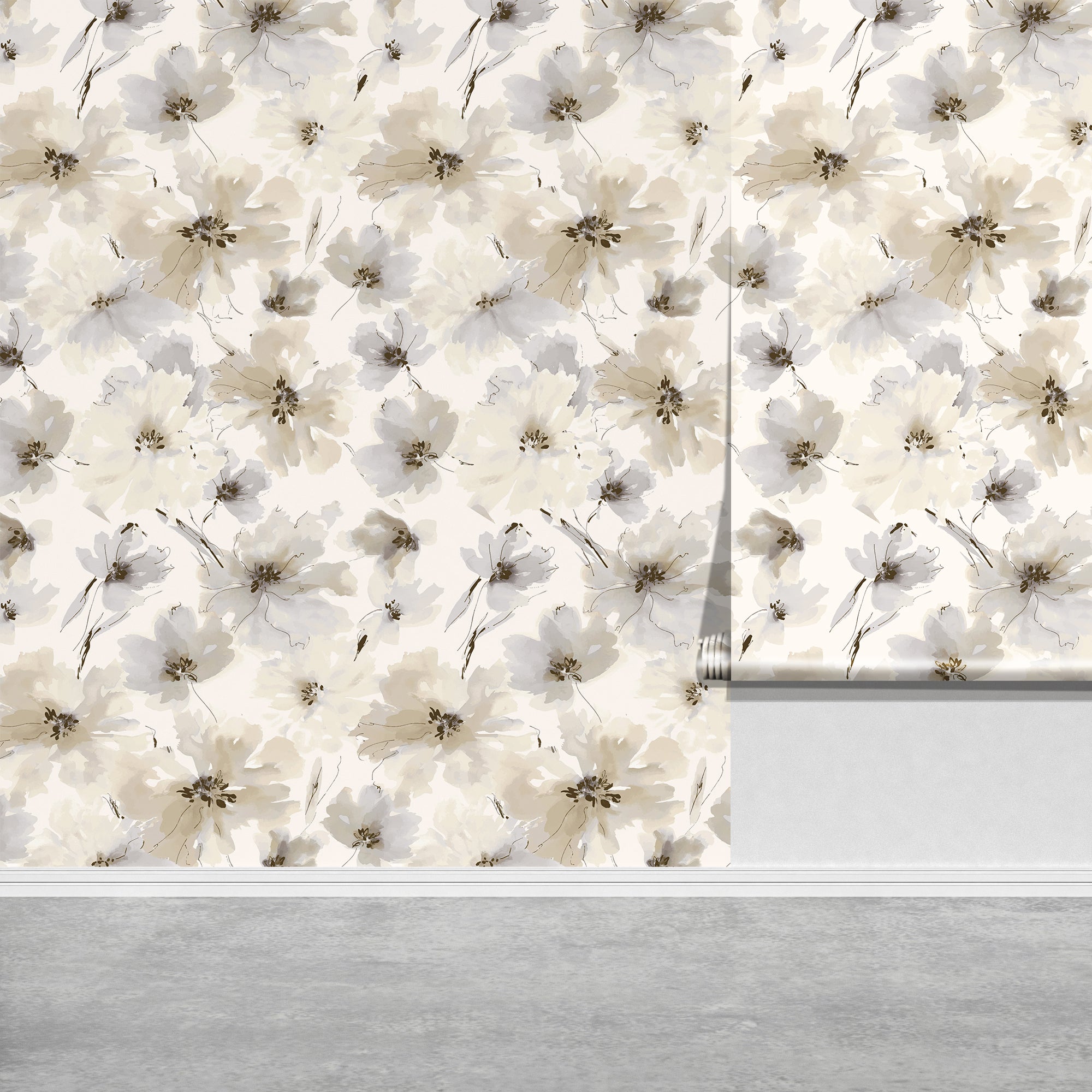 Biege Watercolor Flower Removable Peel and Stick Wallpaper