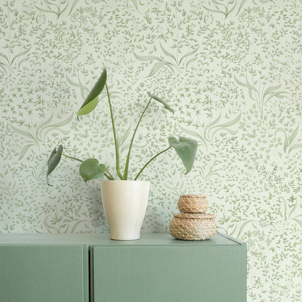 Vintage Green Leaf Botanical  Wallpaper