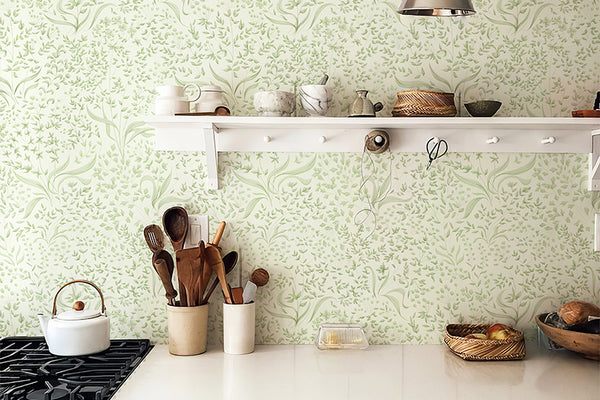 Vintage Green Leaf Botanical  Wallpaper