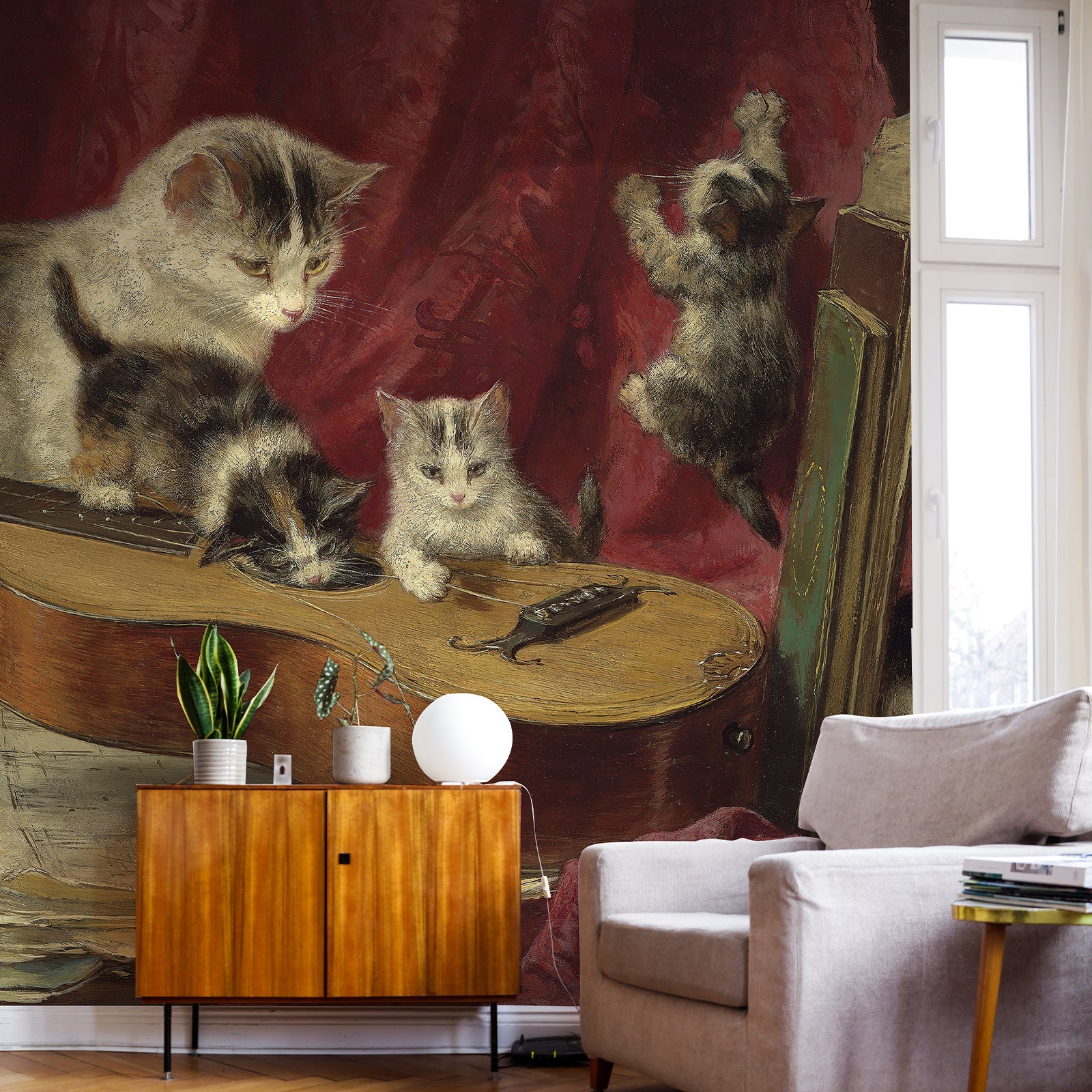Cat Family & Guitar Peel and Stick Wall Mural