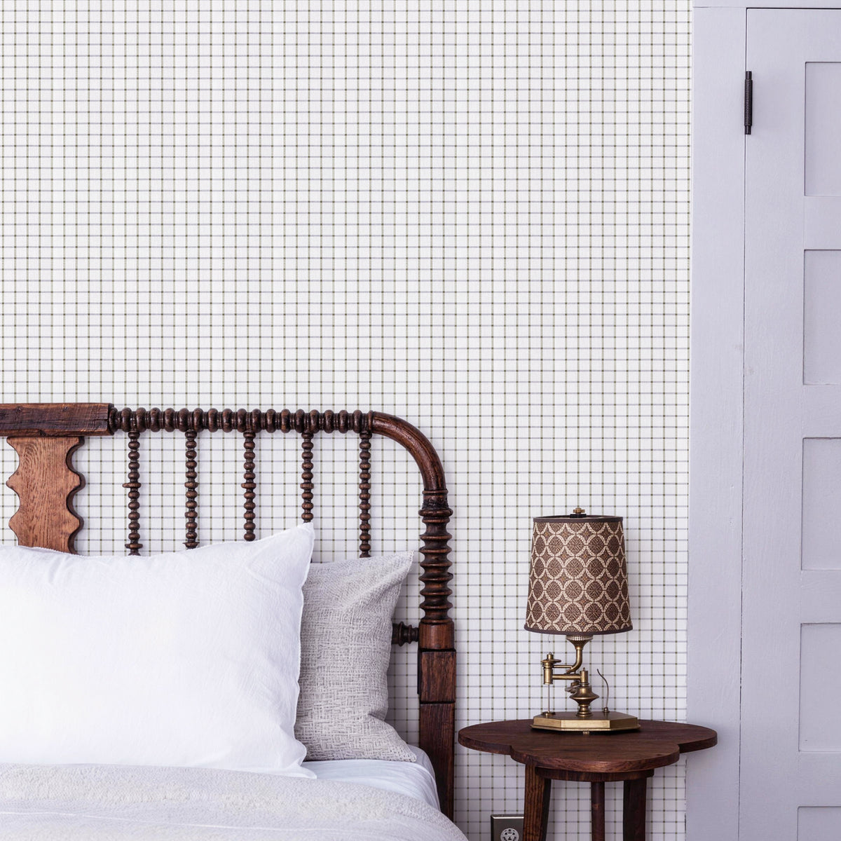 Green Grass Fine Grid Neutral Peel and Stick Wallpaper