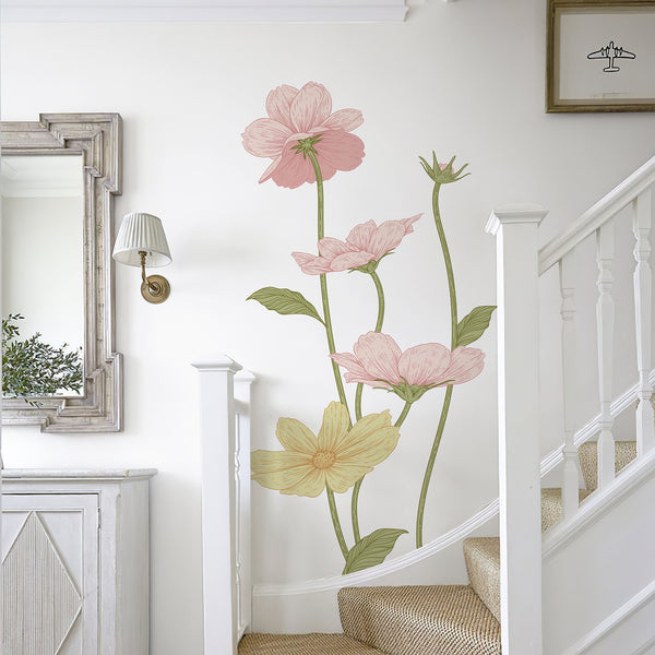 Pink&Yellow Daisy Flowers Peel and Stick Wall Decal
