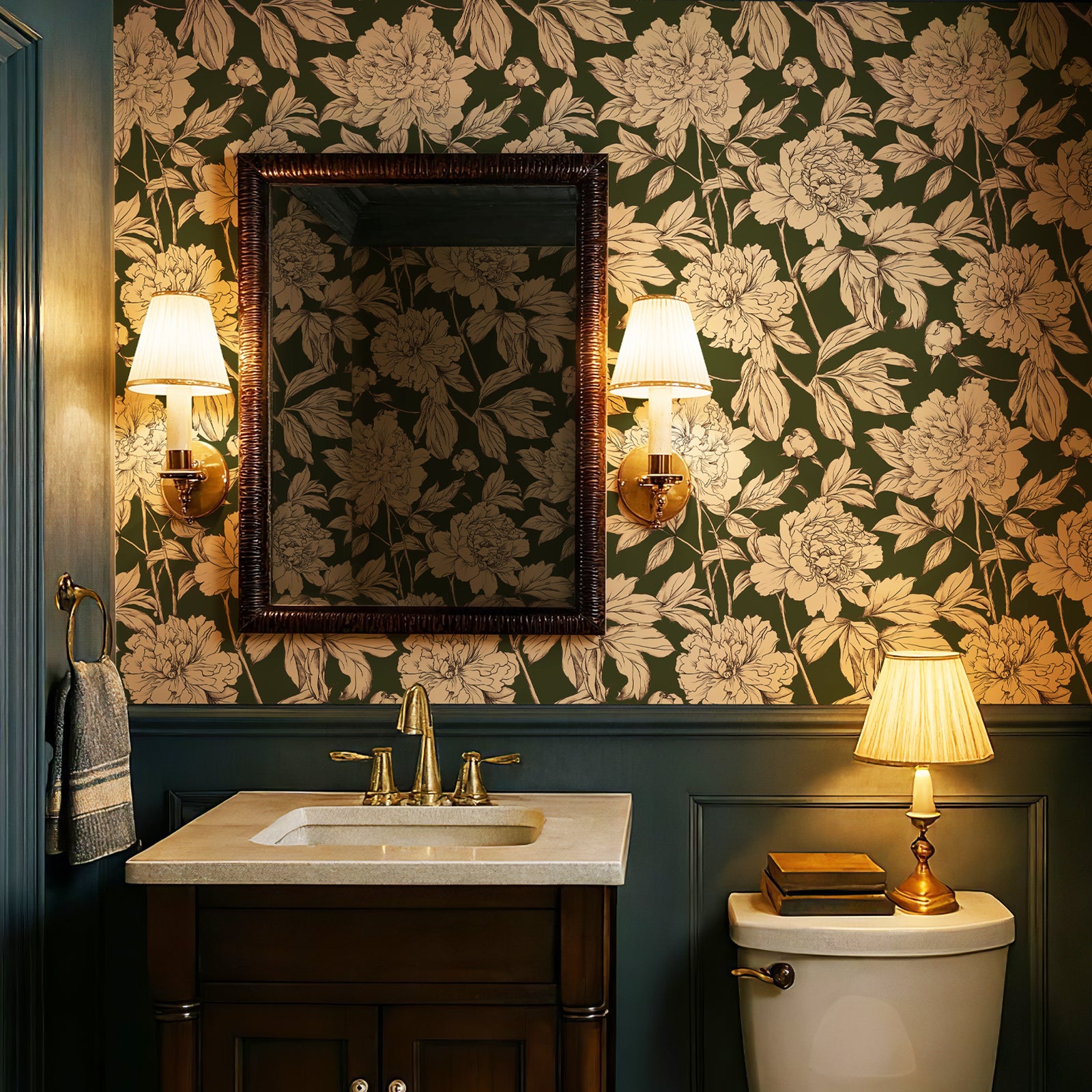 Peony Line Art Floral Peel and Stick Wallpaper