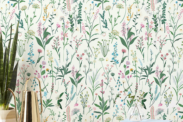 Green Cute Botanical Floral Wallpaper