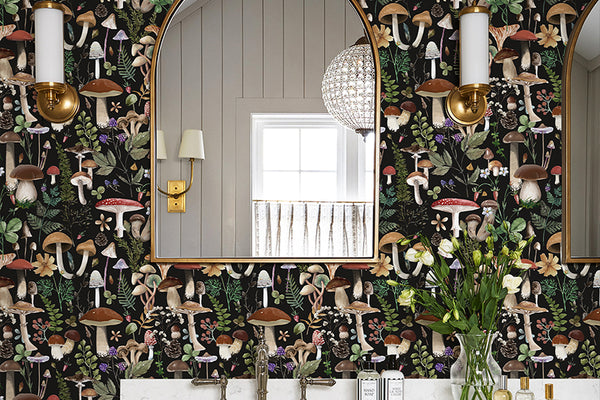 Boho Leaf Forest Mushroom Wallpaper