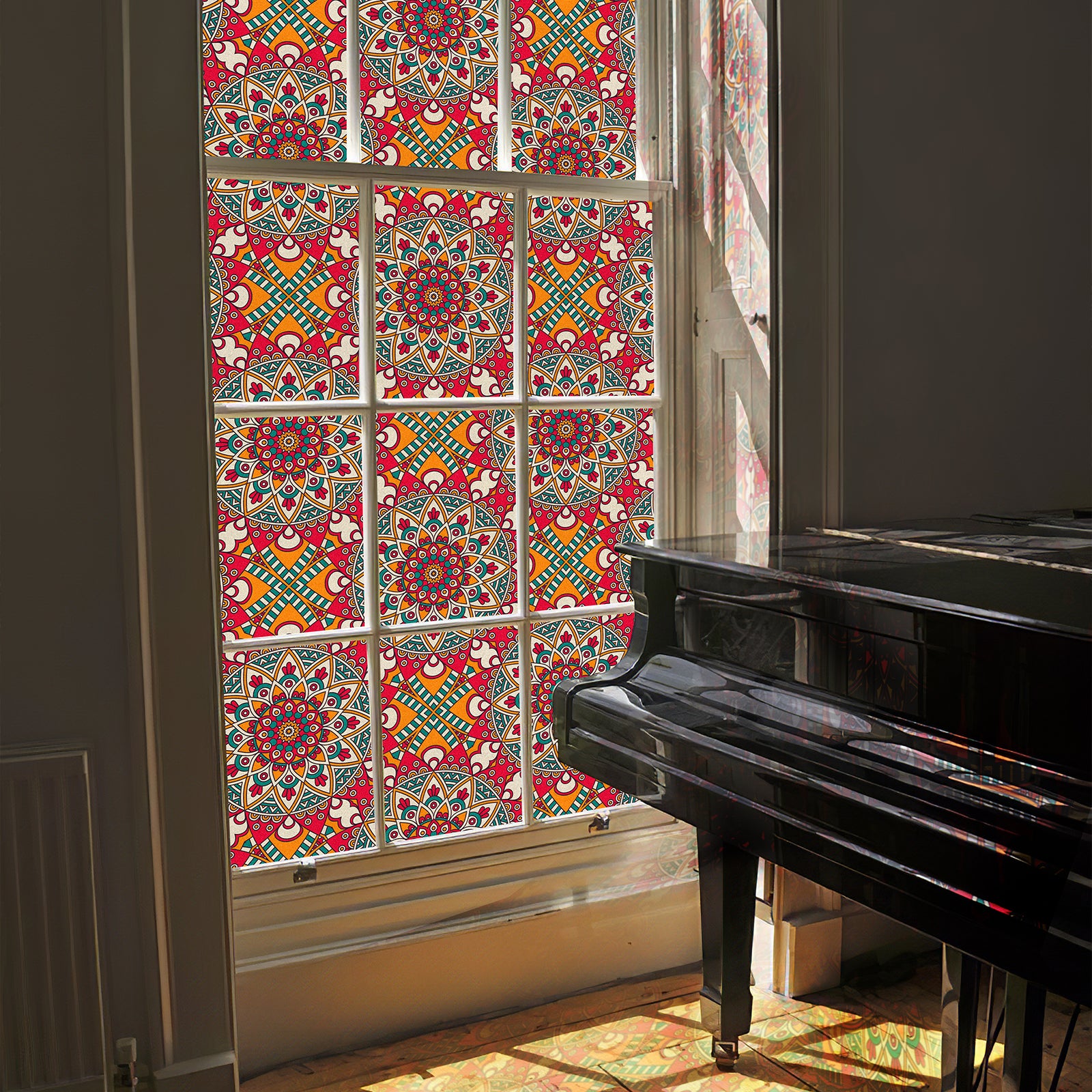 Bohemian Red Mandala Decorative Static Window Film