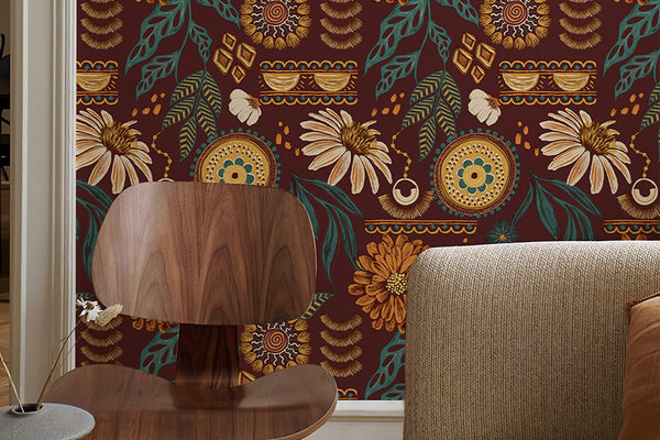 Boho Sun Floral Wallpaper