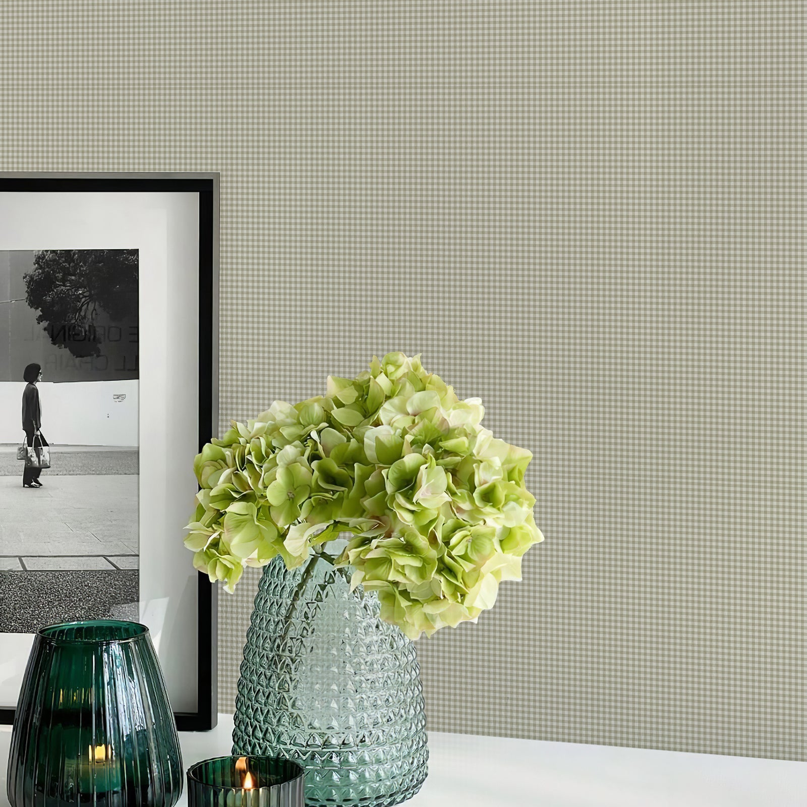 Oatmeal Gingham Warm Neutral Textured Peel and Stick Wallpaper