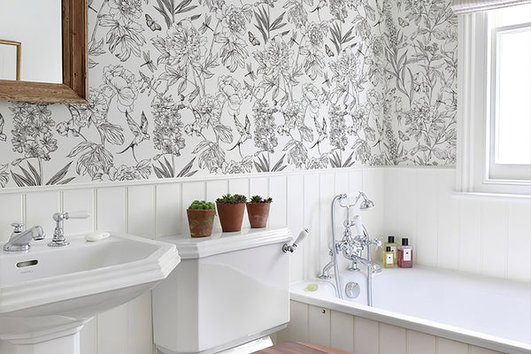 Sketched Peony Floral Wallpaper