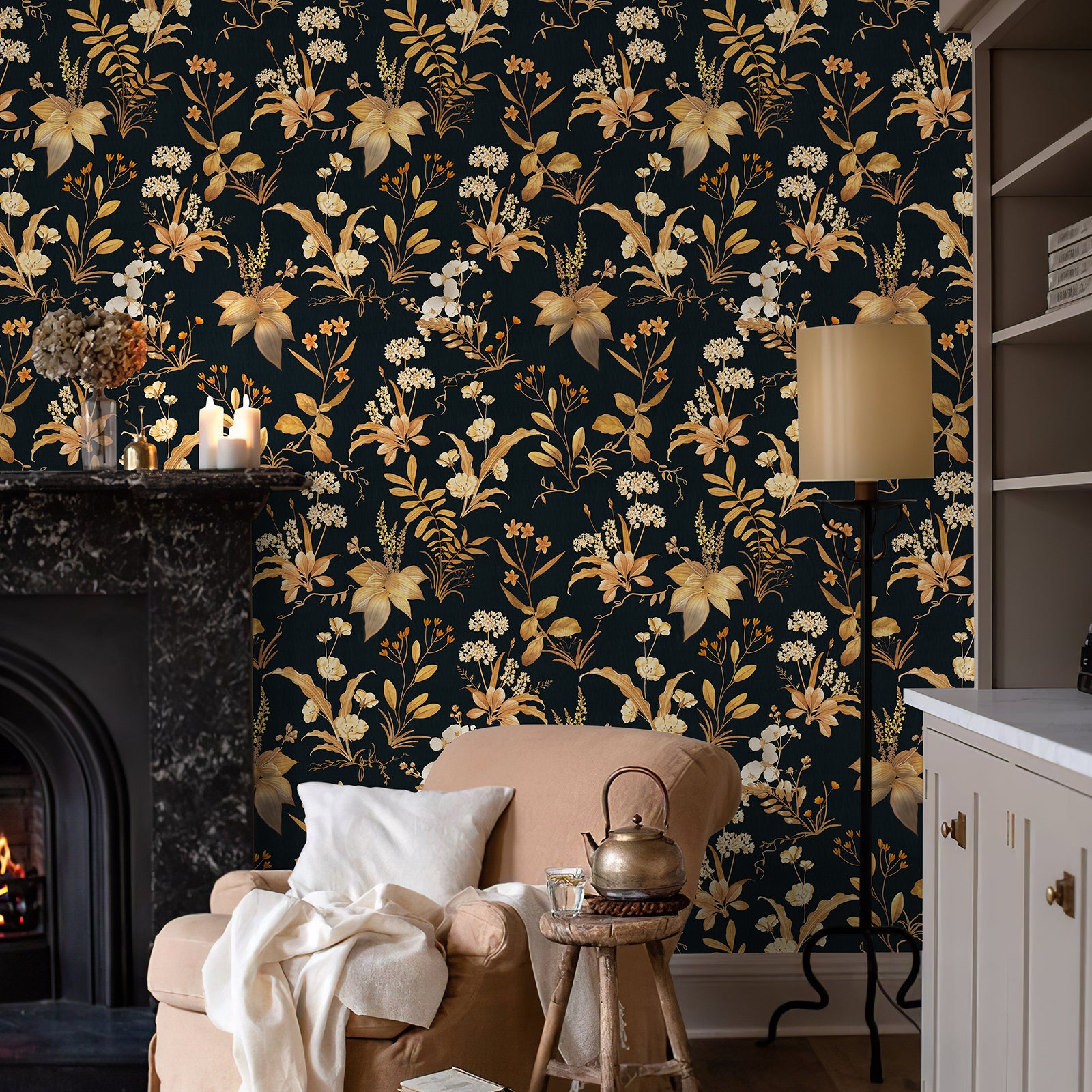 Beige Floral Contact Paper | Wildflower Botanical Pattern Wallpaper
