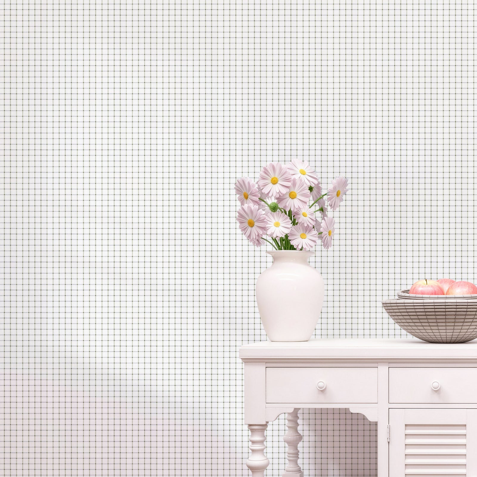 Green Grass Fine Grid Neutral Peel and Stick Wallpaper