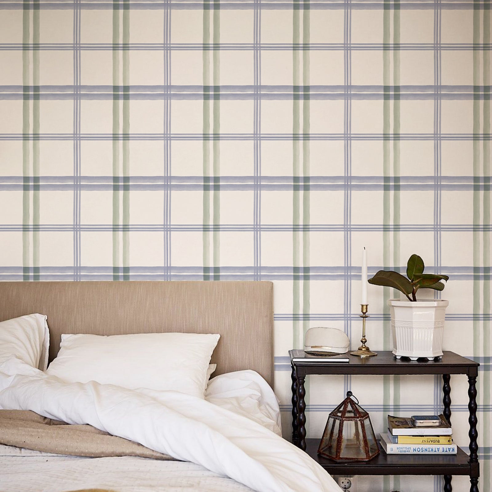 Green Blue Plaid Light Window Grid Peel and Stick Wallpaper