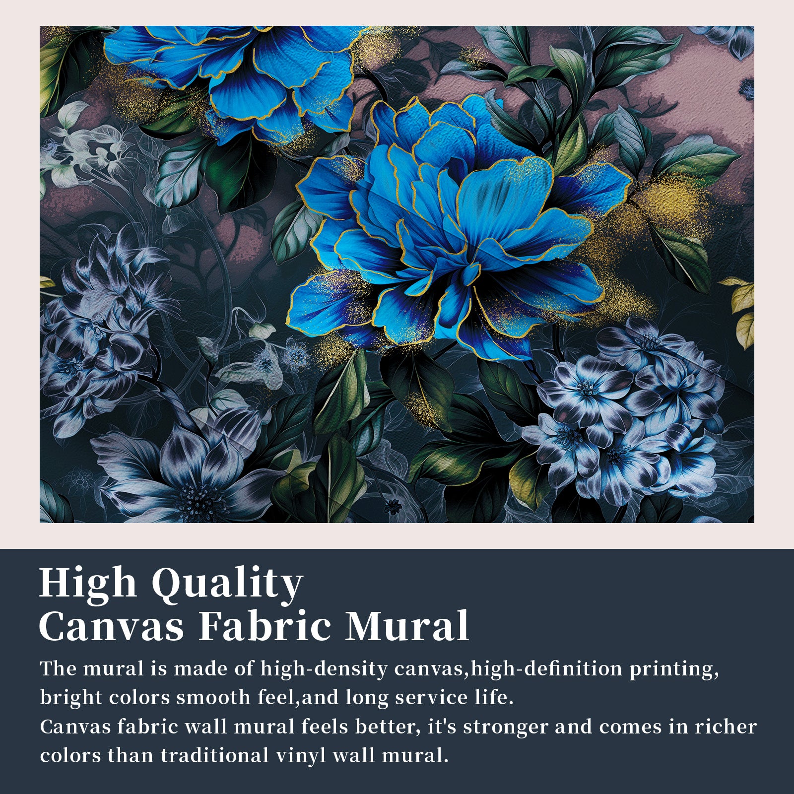 Blue Gold Floral Peel and Stick Wall Mural