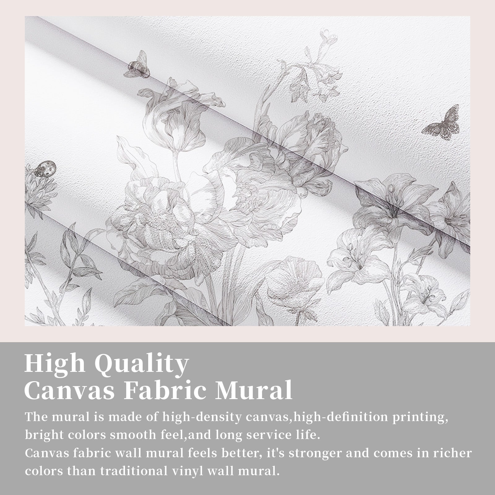 Black & White Line Floral Peel and Stick Wall Mural