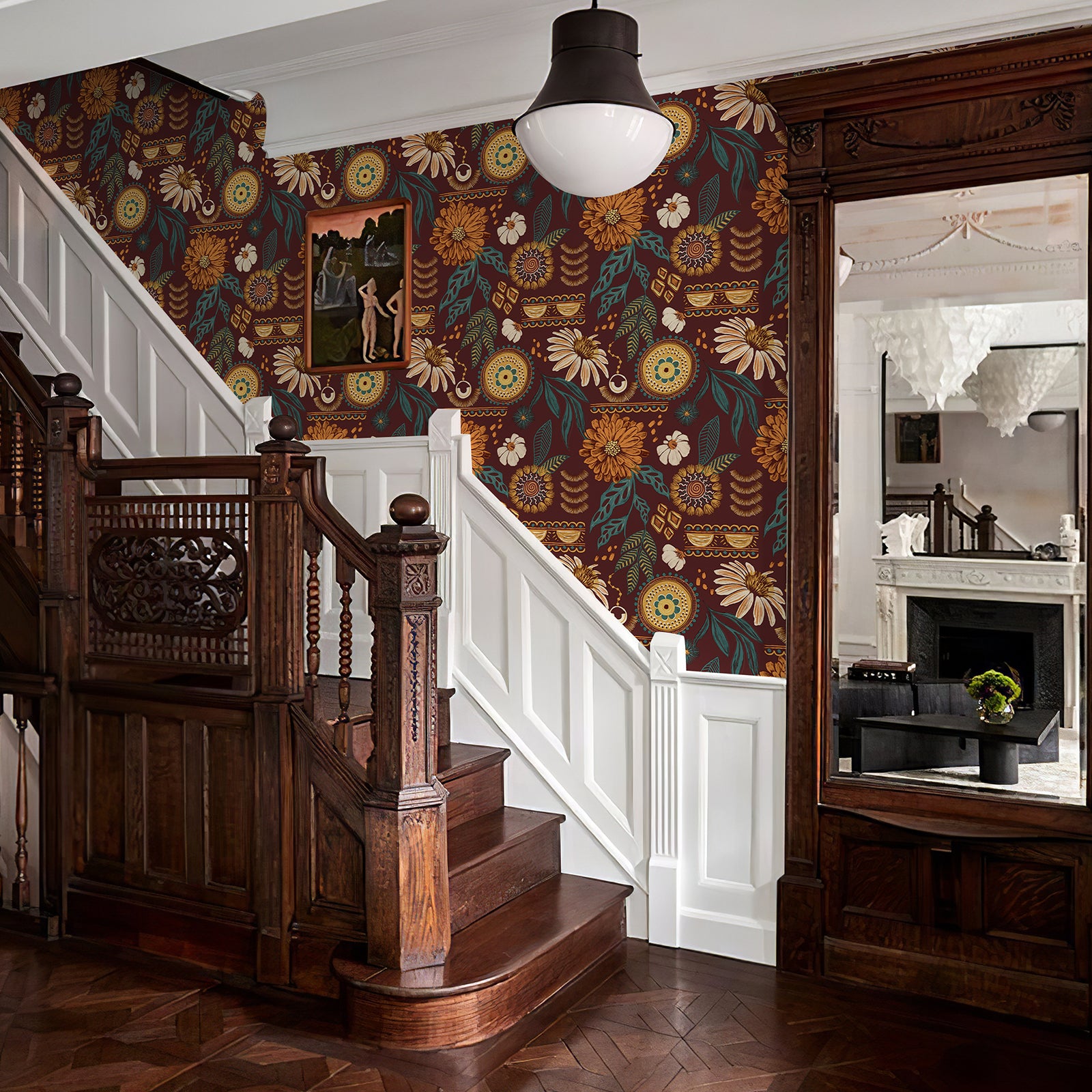 Bohemian-Style Sunflower and Floral Pattern Wallpaper