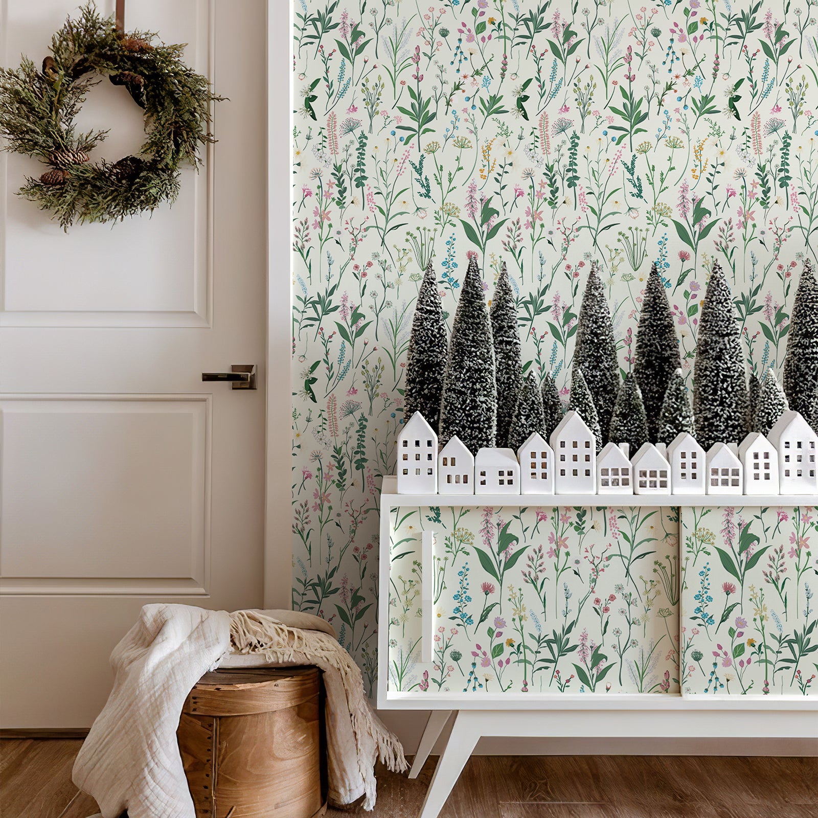 Green Meadow Botanical Floral Peel and Stick Wallpaper