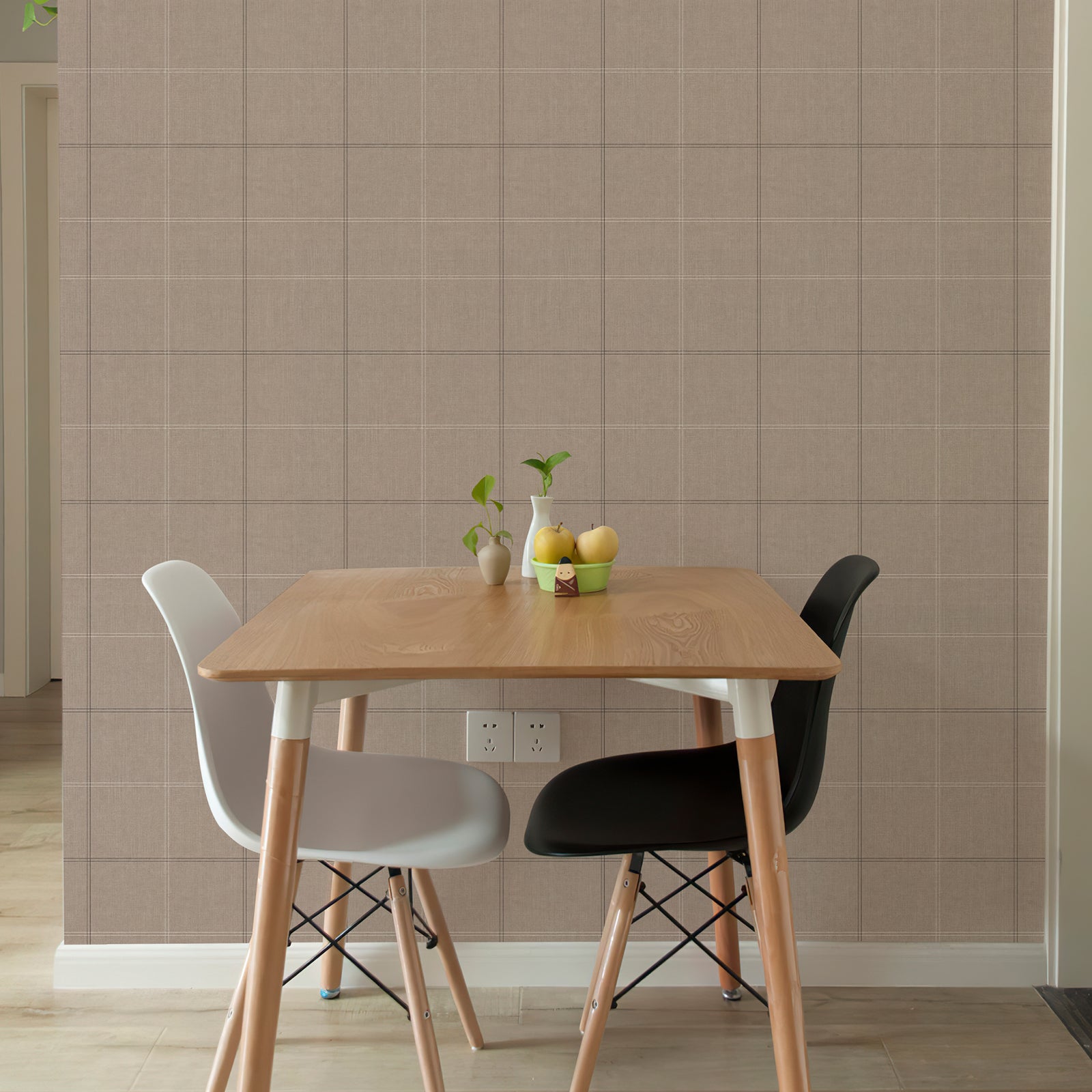 Truffle Brown Linen Textured Grid Peel and Stick Wallpaper