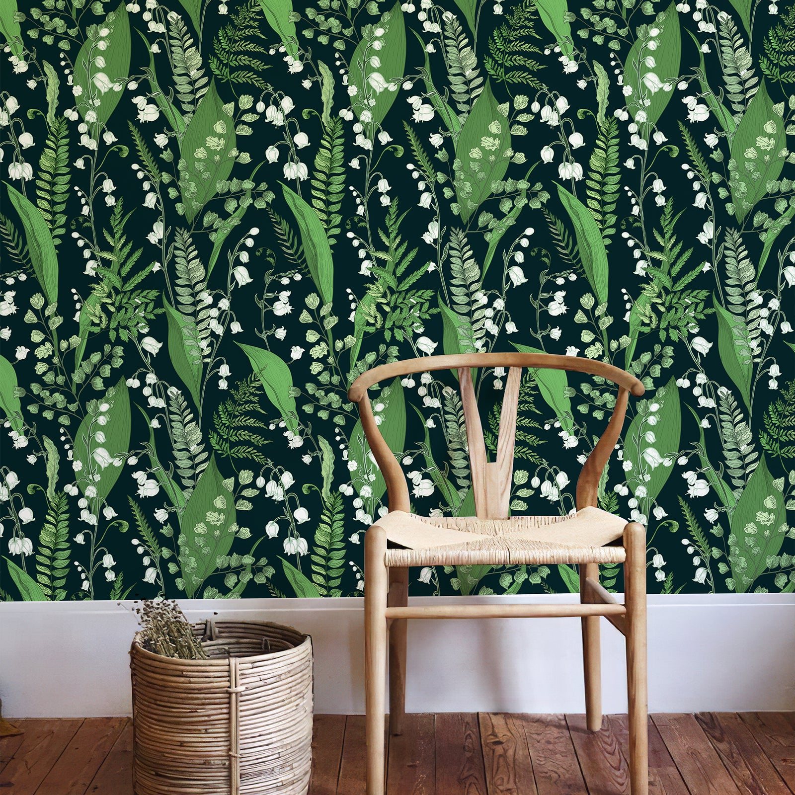 Vintage Floral Wallpaper Peel and Stick Wallpaper Green Leaf Lily