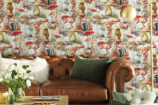 Forest Animal Mushroom Self Adhesive Wallpaper