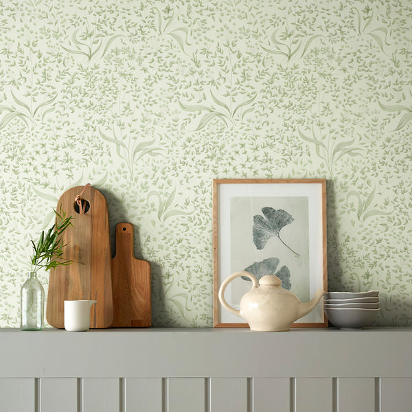 Vintage Green Leaf Botanical  Wallpaper