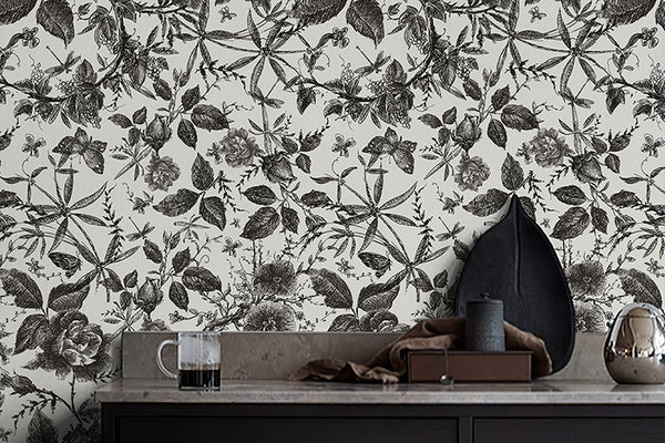 Black Rose Floral Wallpaper