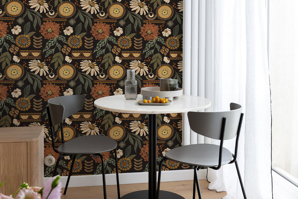 Boho Sun Floral Wallpaper