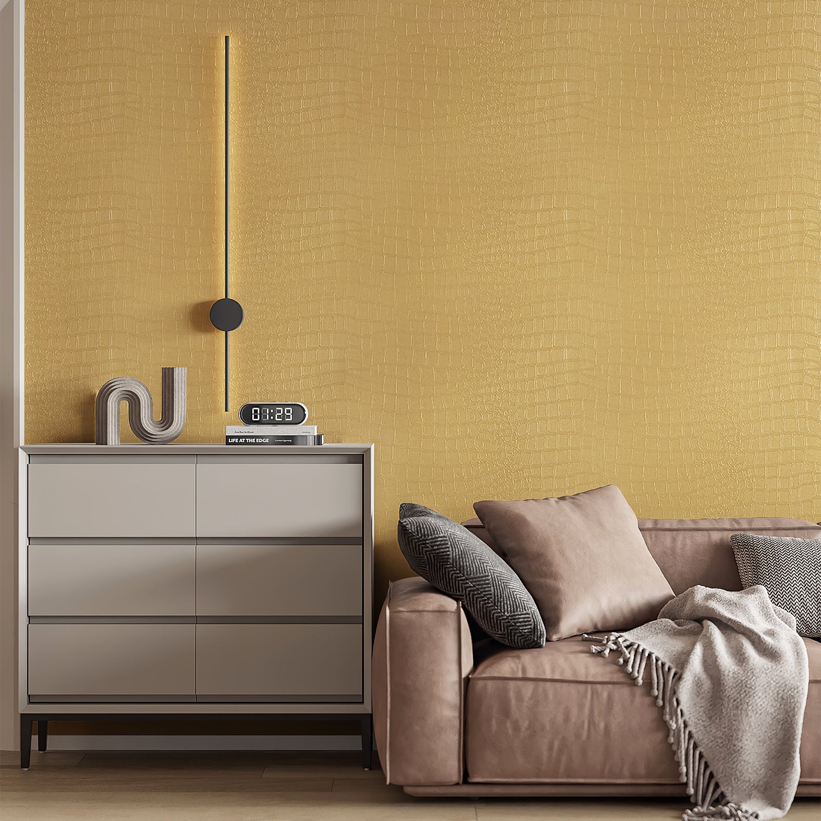 Removable Crocodile-Pattern Wallpaper, Embossed-Texture Wall Decal