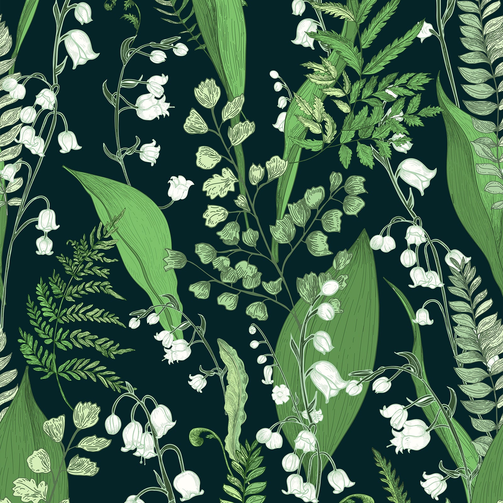 Vintage Floral Wallpaper Peel and Stick Wallpaper Green Leaf Lily