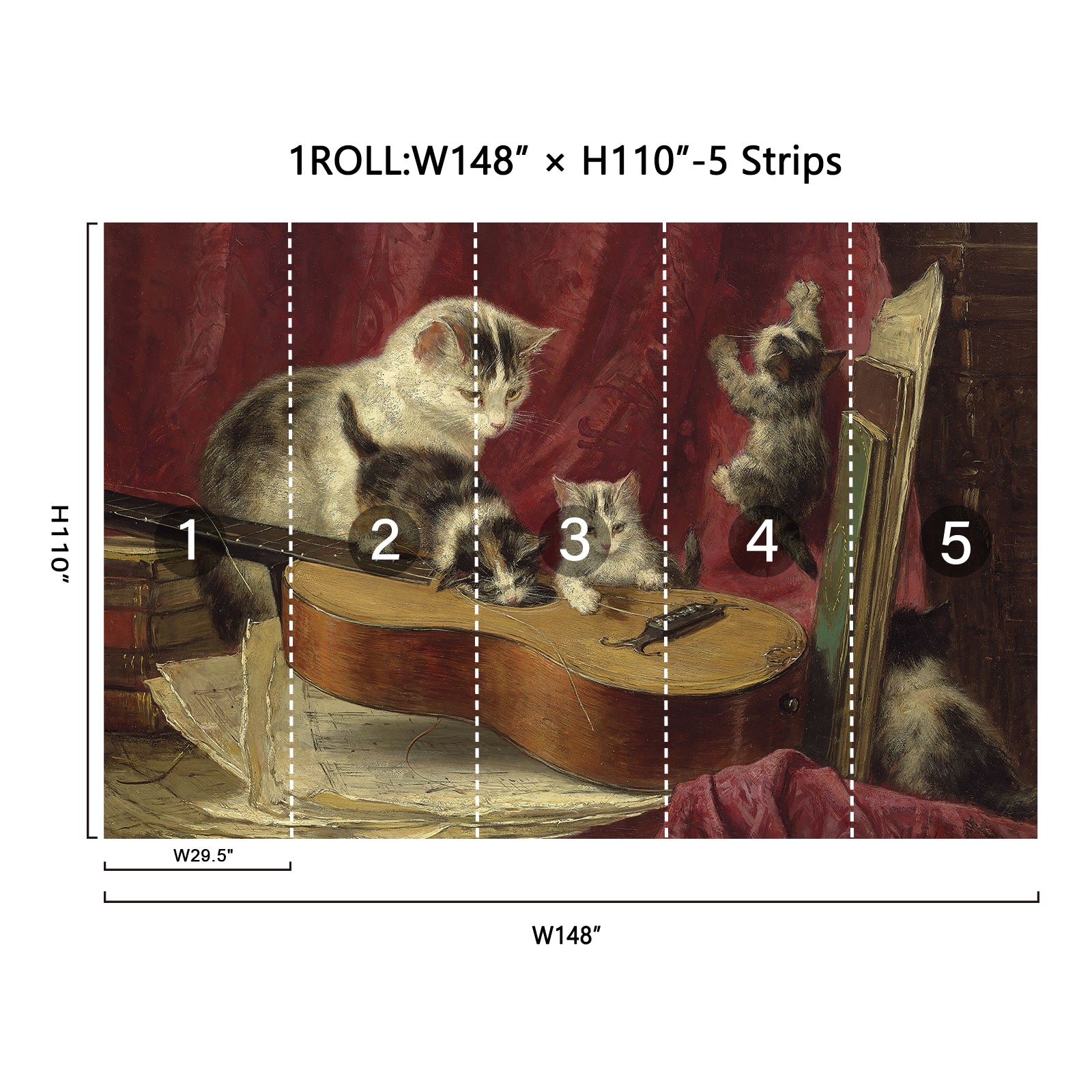 Cat Family & Guitar Peel and Stick Wall Mural