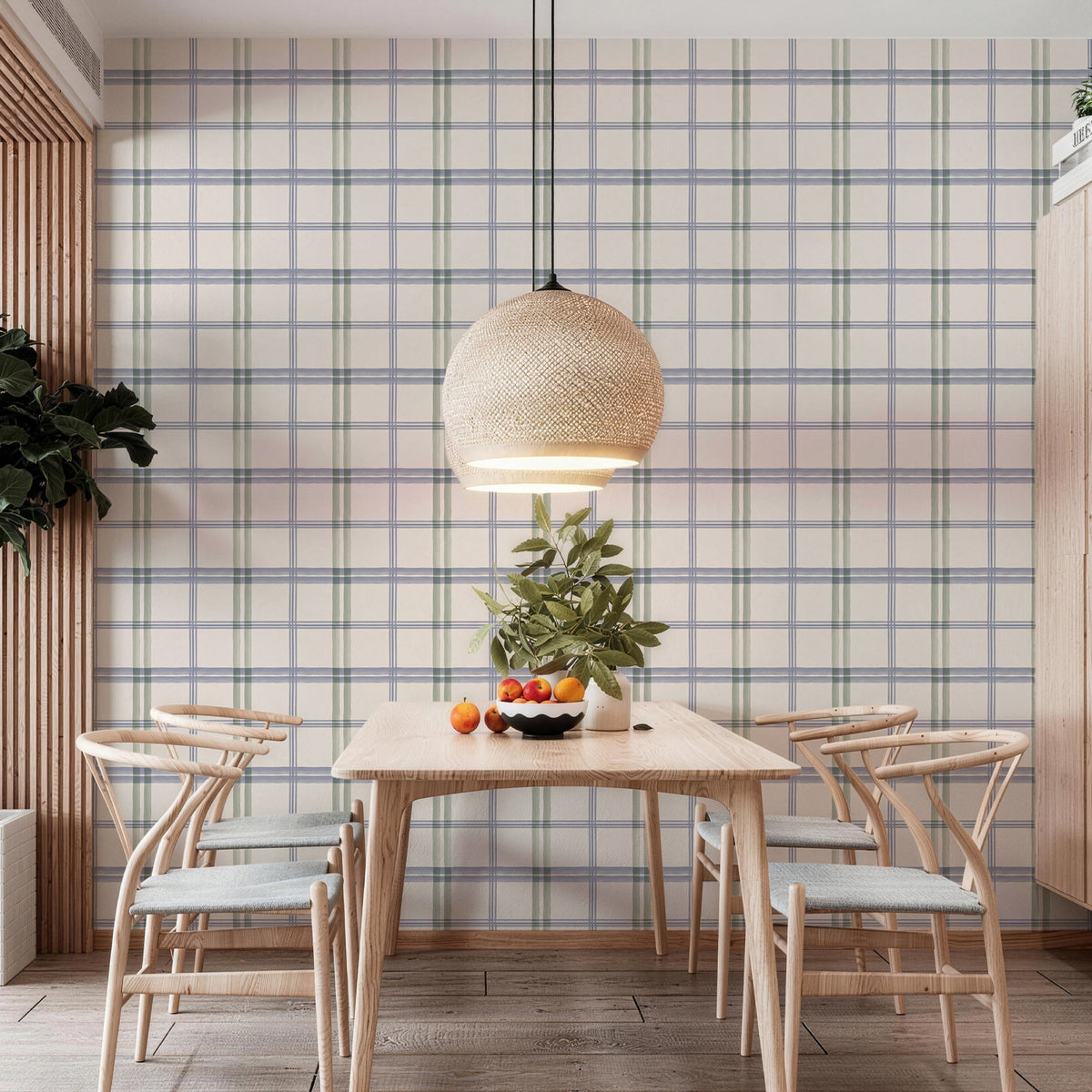 Green Blue Plaid Light Window Grid Peel and Stick Wallpaper