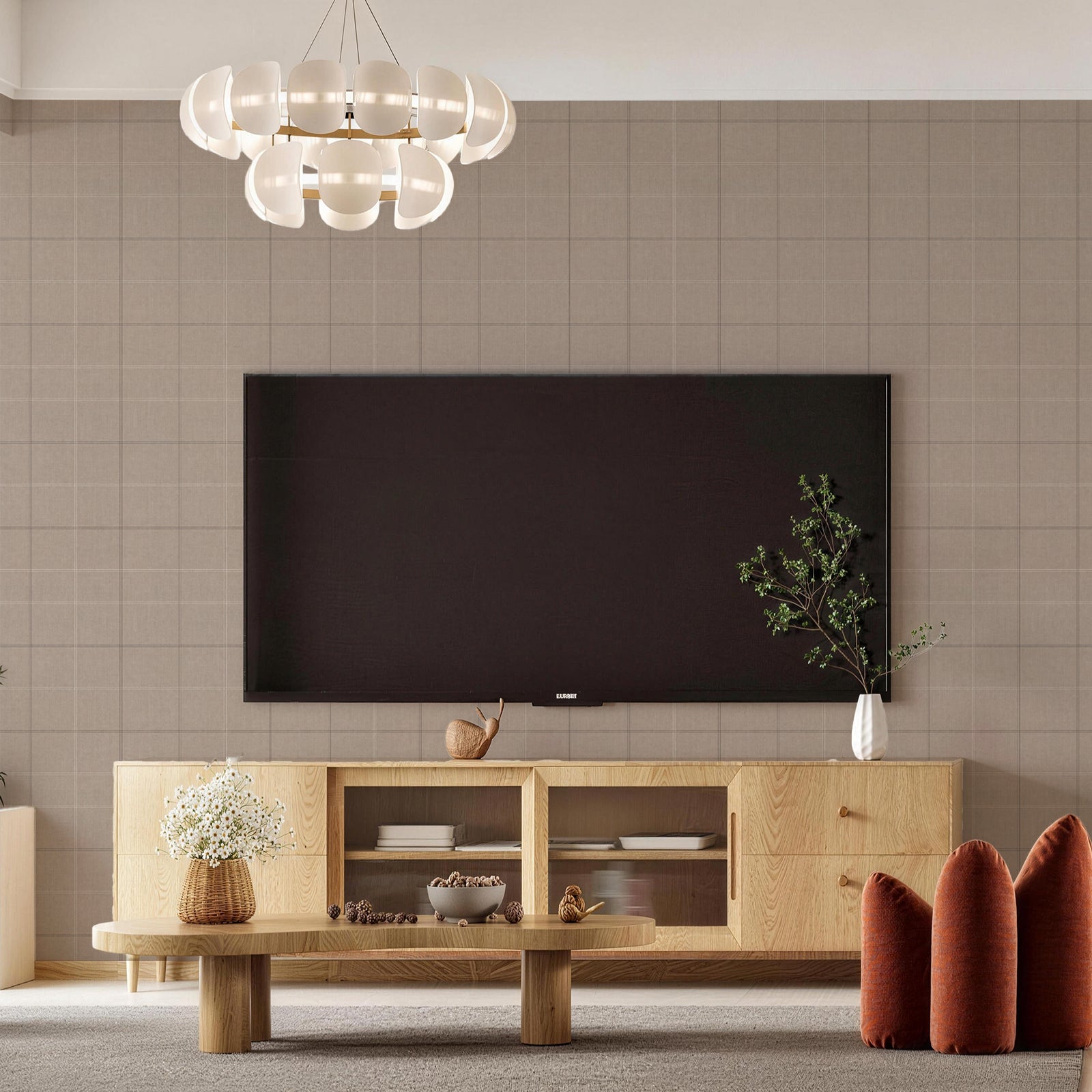 Truffle Brown Linen Textured Grid Peel and Stick Wallpaper