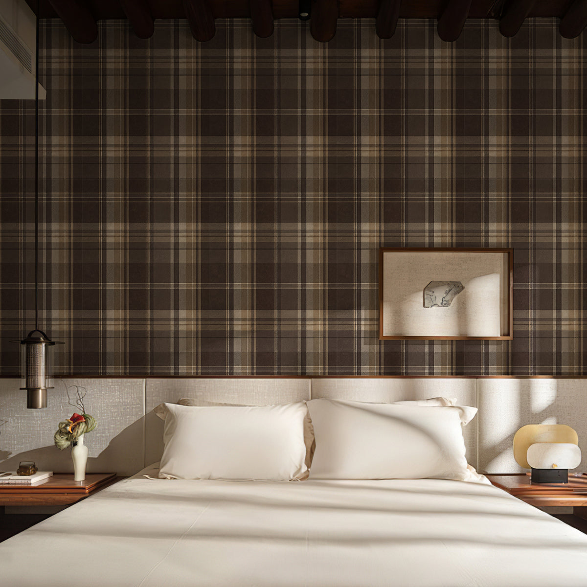 Rich Coffee Tartan Woven Texture Peel and Stick Wallpaper