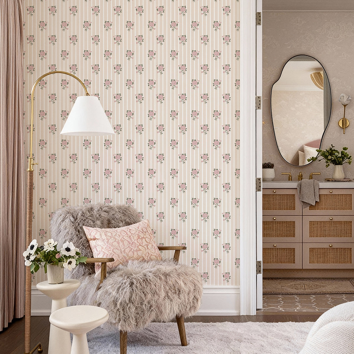 Blush Rose Stripe Peel and Stick Wallpaper