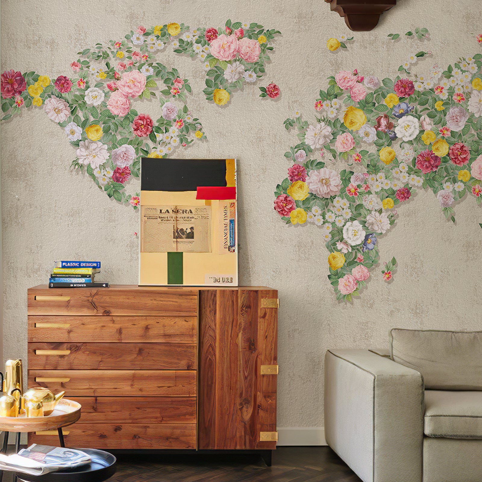 Flower Map Peel and Stick Wall Mural