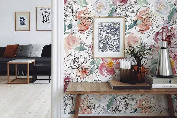 Pink Flowers Nursery Wallpaper