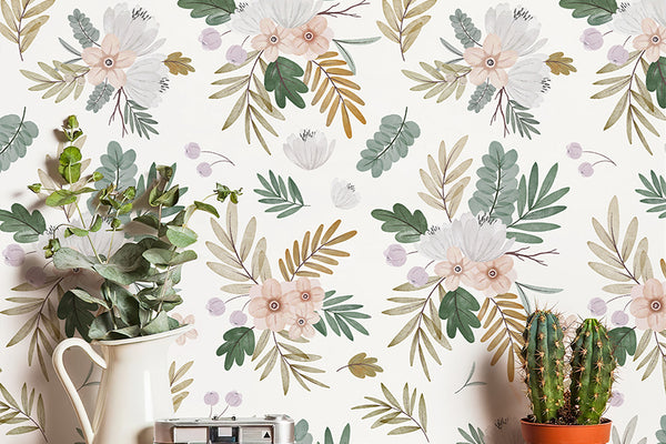 Honey Wheat Watercolor Leaf Wallpaper