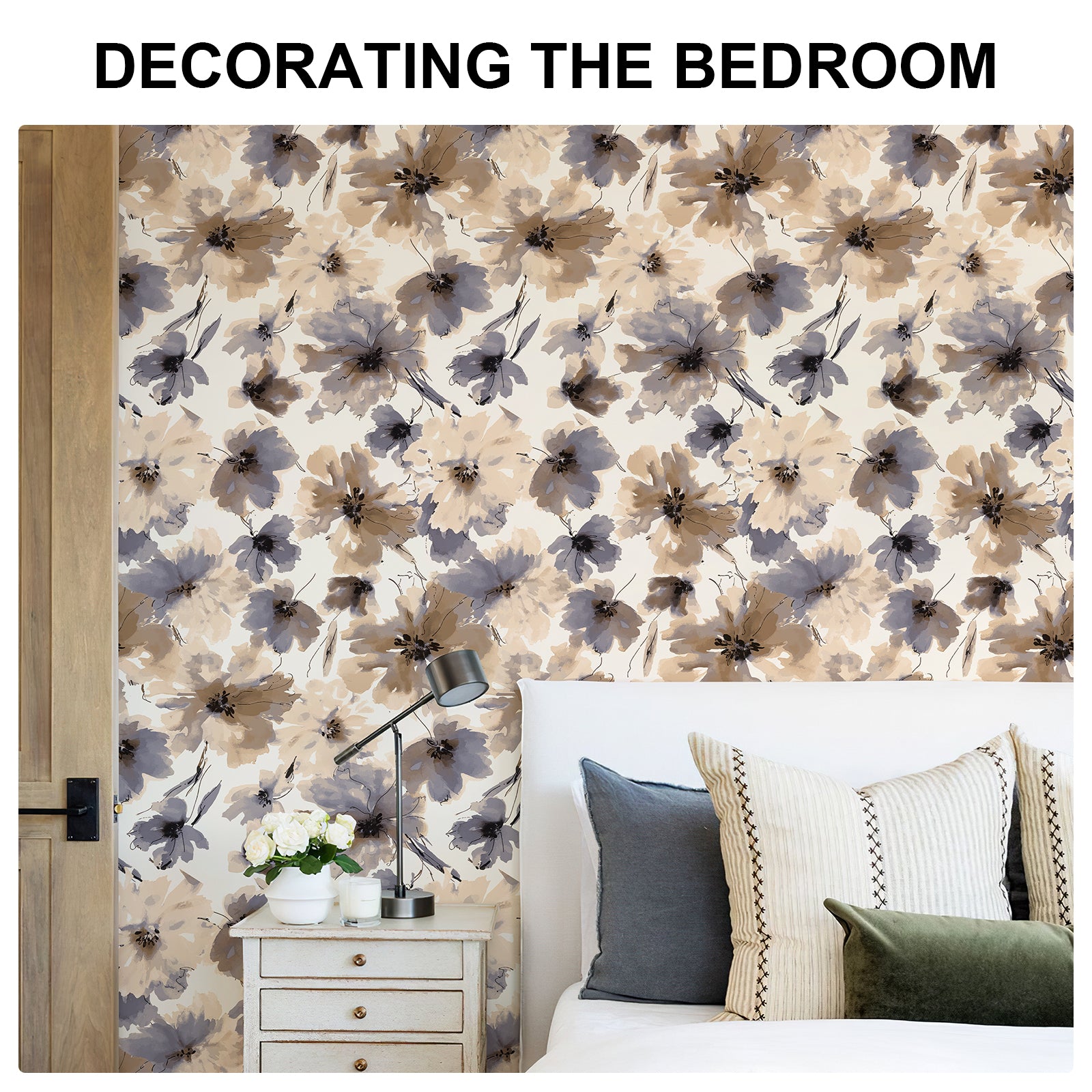 Biege Watercolor Flower Removable Peel and Stick Wallpaper