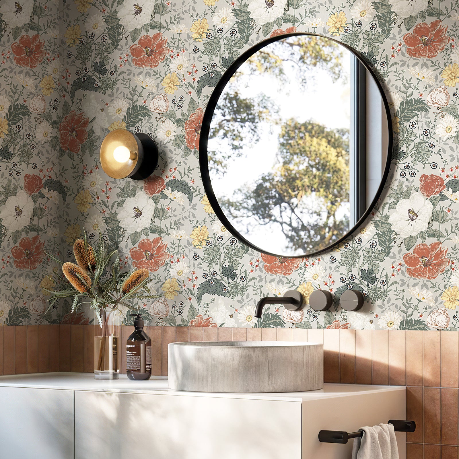 Vintage Farmhouse Botanical Wallpaper