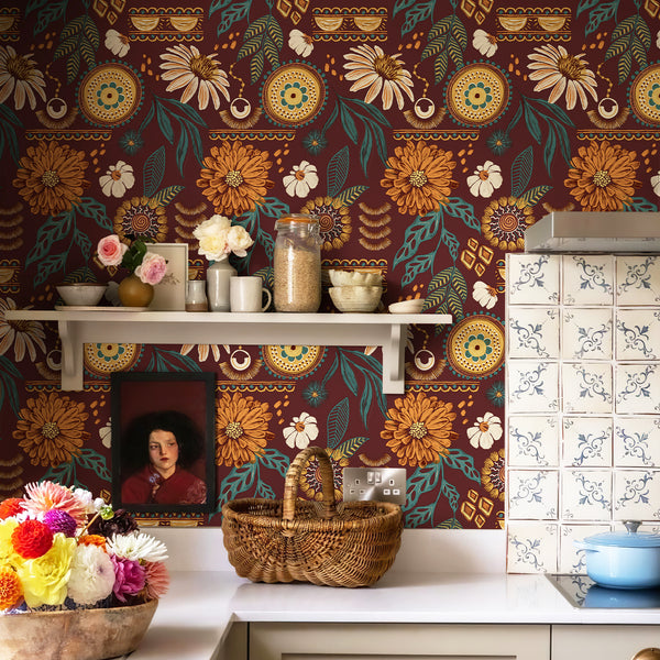 Boho Sun Floral Wallpaper