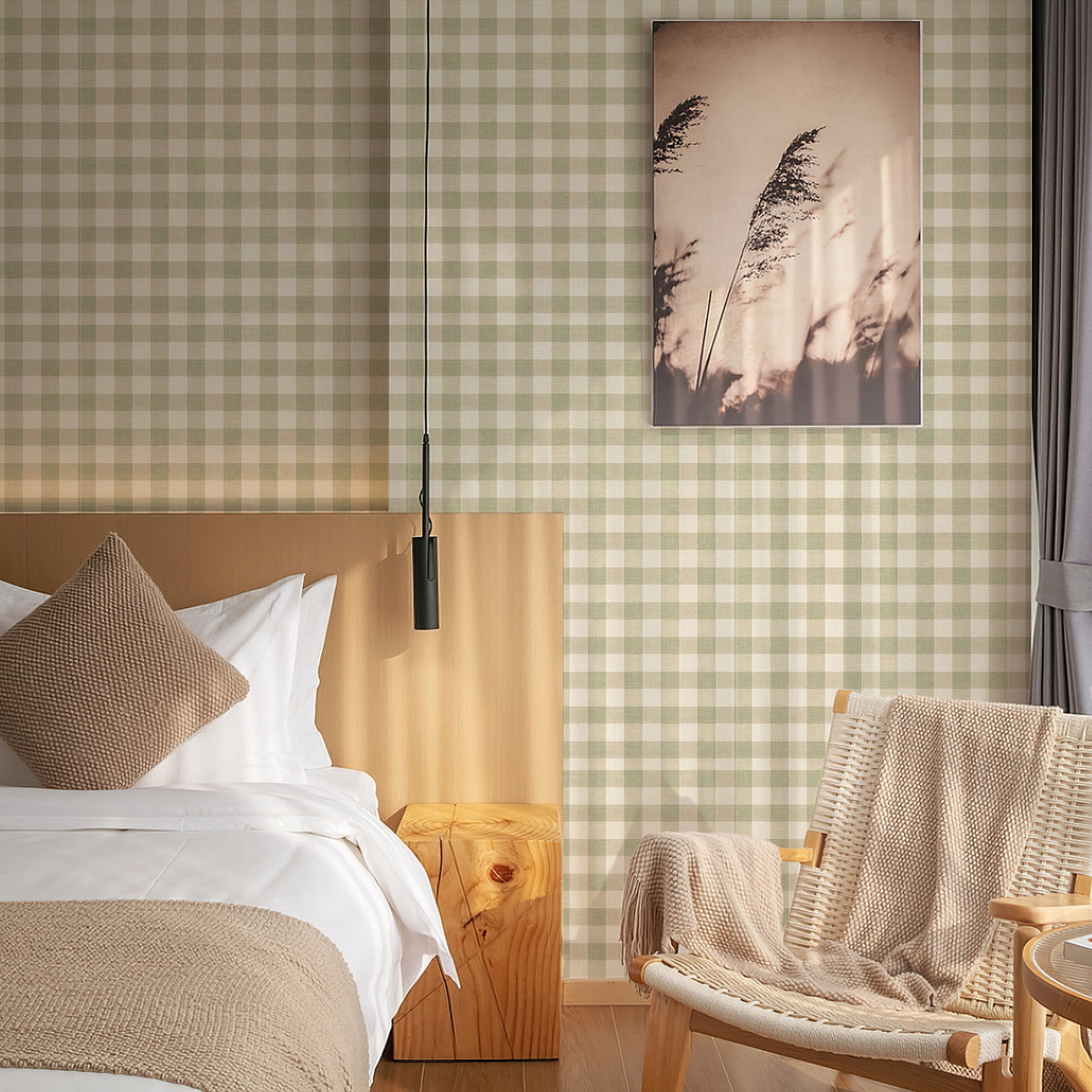 Wheat Field Gingham Warm Linen Peel and Stick Wallpaper