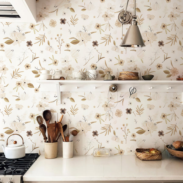 Gray Flower Branch and Leaf Wallpaper