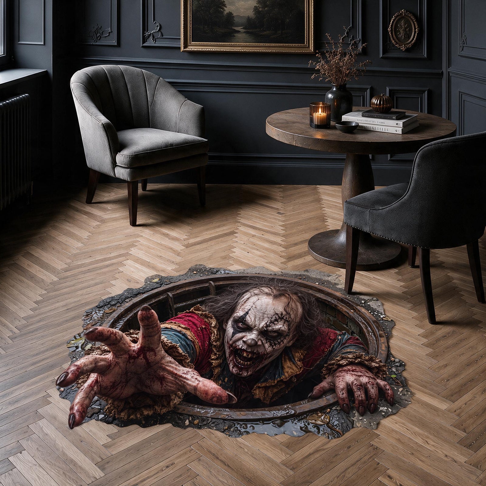 Halloween decorations Sewer Clown Peel and Stick Floor Decal