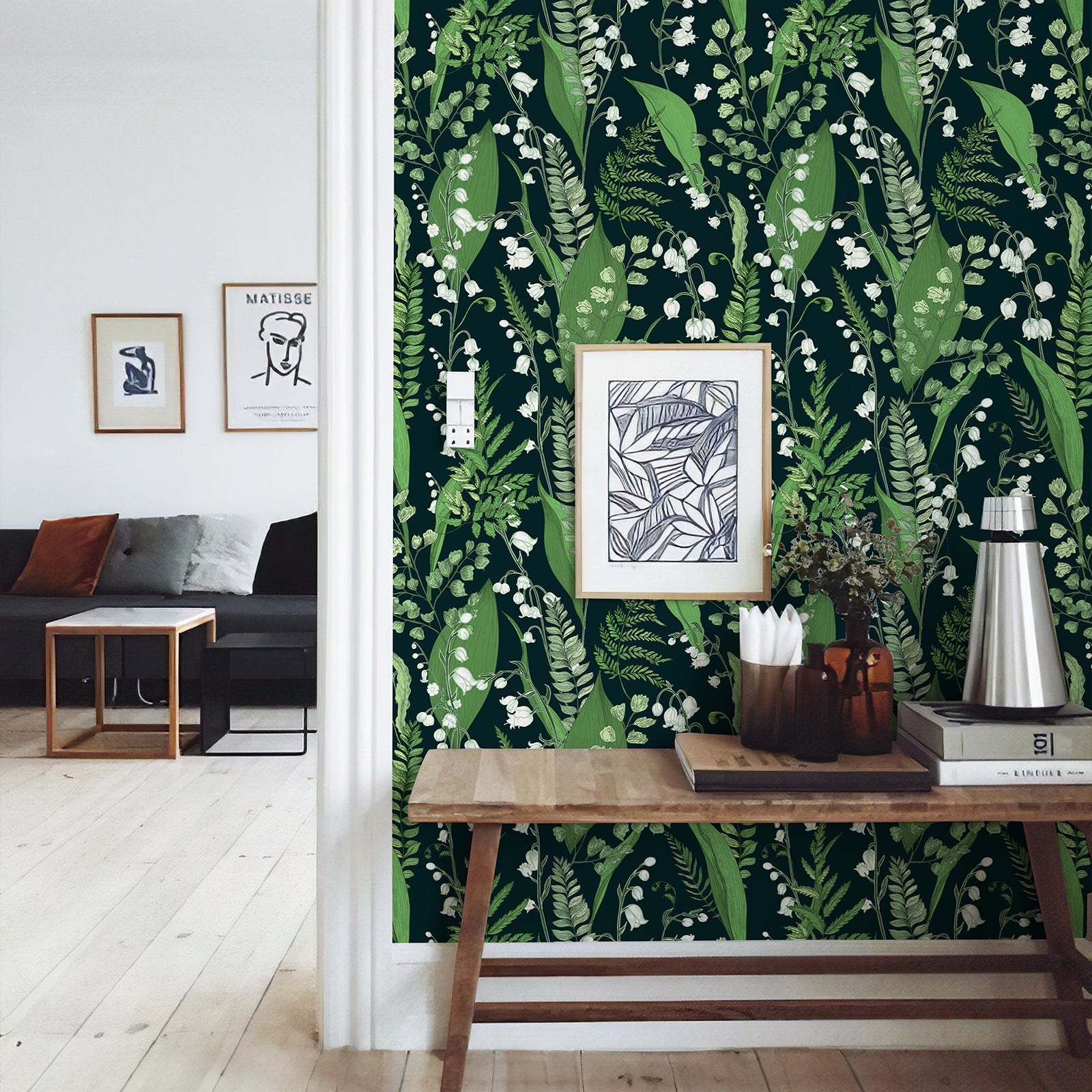 Vintage Floral Wallpaper Peel and Stick Wallpaper Green Leaf Lily