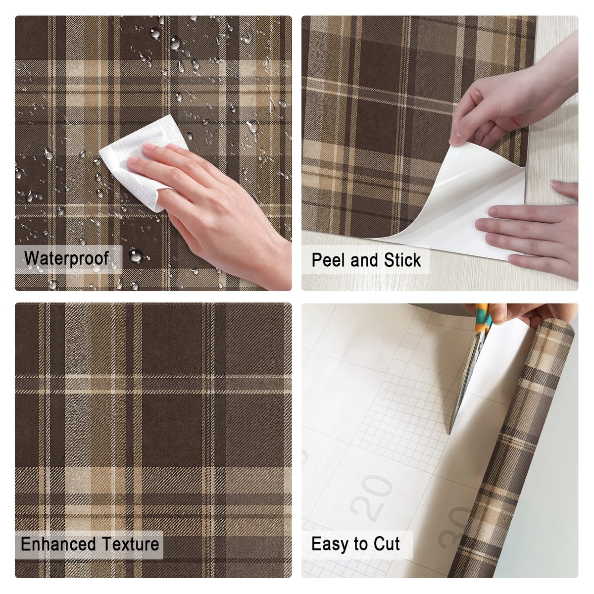 Rich Coffee Tartan Woven Texture Peel and Stick Wallpaper