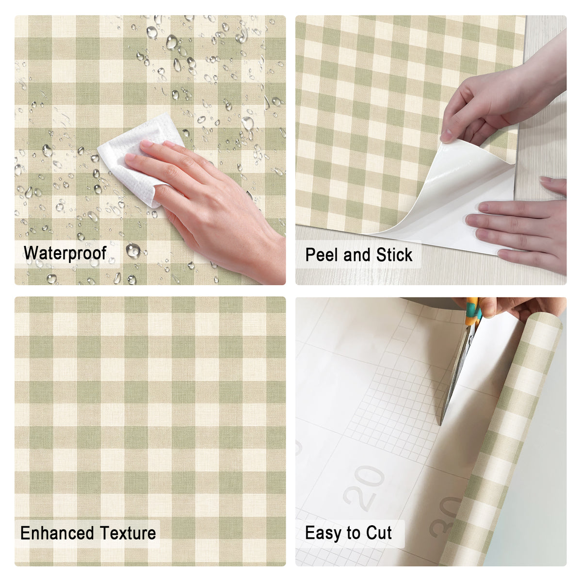 Wheat Field Gingham Warm Linen Peel and Stick Wallpaper